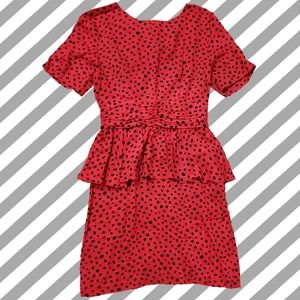 Vintage red polka dot sheath dress ruffle skirt